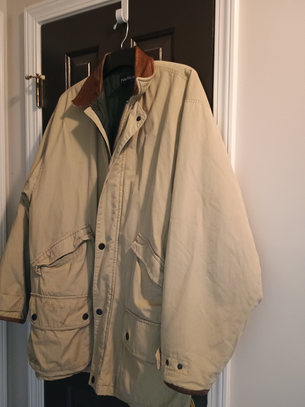 Nautica Men's 100% cotton Field Jacket with Leather Collar